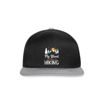 Adventure Hiking Lover - My blood type is Hiking - Snapback Cap - black/grey - Front