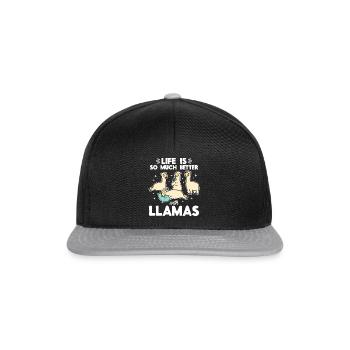 Life is so much better with Llamas - Llama Lover - Snapback Cap - Schwarz/Grau - Vorne