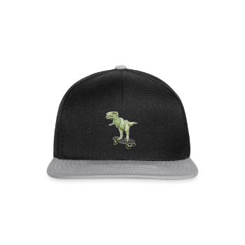 Dinosaur Skateboarding T-Rex Dino Dinosaur - Snapback Cap - Schwarz/Grau - Vorne