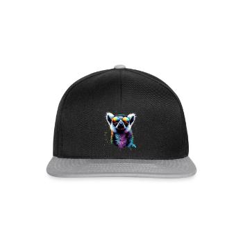 Lemur mit Sonnenbrille in Regenbogenfarben - Snapback Cap - Schwarz/Grau - Vorne