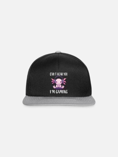 Gaming Axolotl mit Kopfhörern - Snapback Cap - Schwarz/Grau
