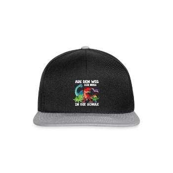 Out of the way I gotta go to school Dino - Snapback Cap - black/grey - Front