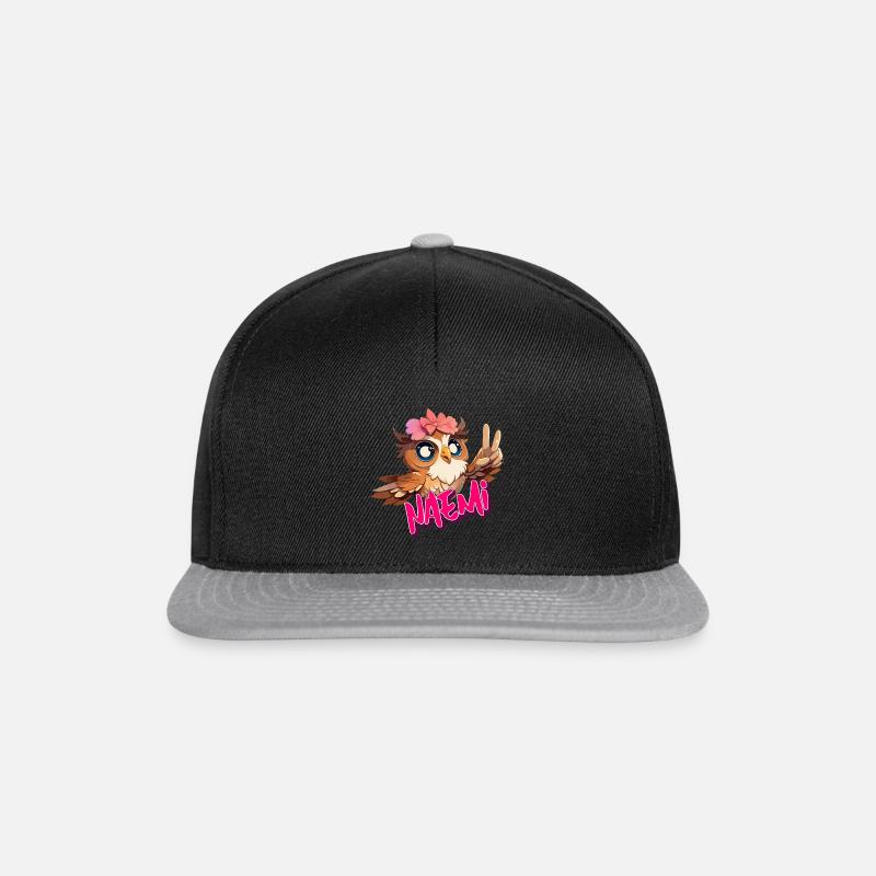 NAEMI - Schöner Mädchen Name mit süßer EULE - Snapback Cap - Schwarz/Grau