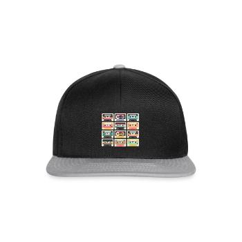 80er 90er Jahre Kassette Mixtape Retro Lustig - Snapback Cap - Schwarz/Grau - Vorne