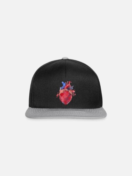 Herz Lowpoly - Snapback Cap - Schwarz/Grau