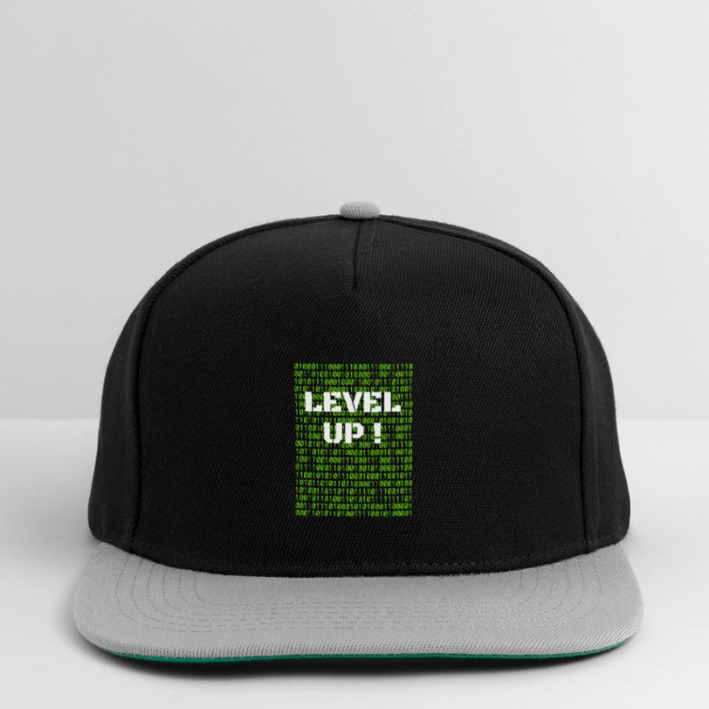 Level up and binary code Snapback Cap