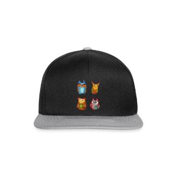 Eule Uhu Tier Waldtier Steinkauz Schleiereulen Fun - Snapback Cap - Schwarz/Grau - Vorne