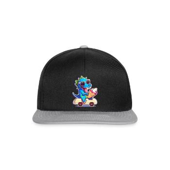 Dino dinosaur on skateboard eating ice cream - Snapback Cap - black/grey - Front