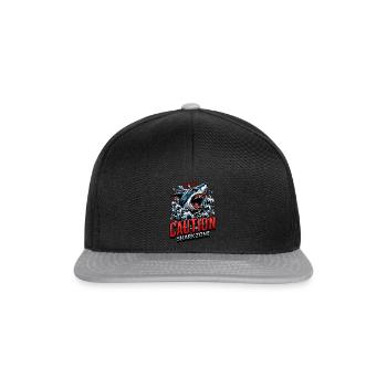 Caution! Shark Zone - Weißer Hai - Snapback Cap - Schwarz/Grau - Vorne