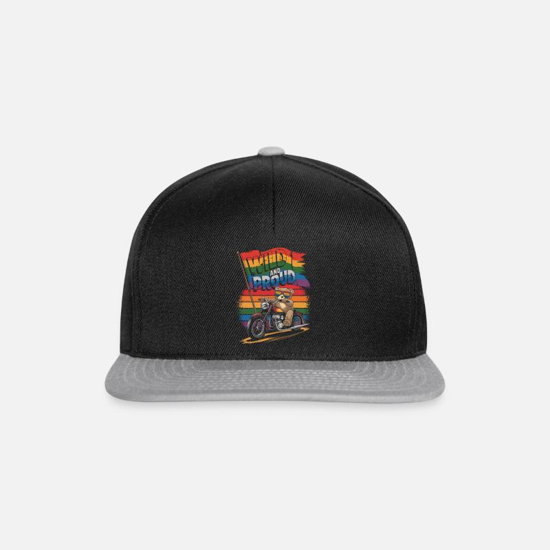Teddy Bear Rides Motorcycle LGBTQ Rainbow Banner - Snapback Cap - black/grey