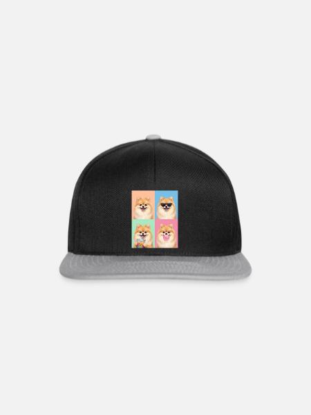 Hunde Zwergspitz Hund - Snapback Cap - Schwarz/Grau