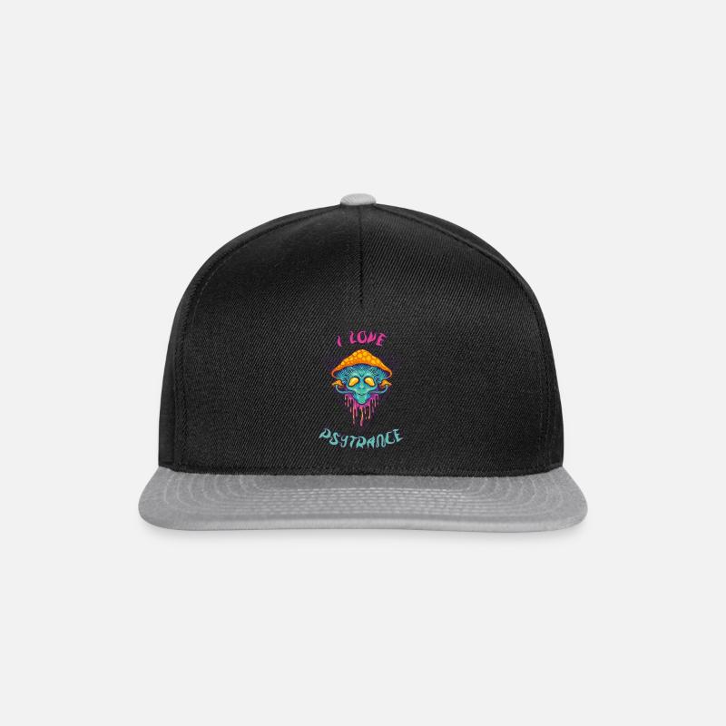 I love Psytrance Buddha Pilz Rave Goa - Snapback Cap - Schwarz/Grau