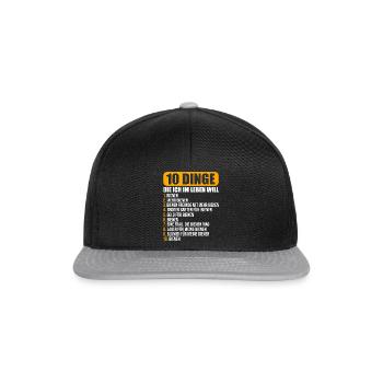 Imker 10 dinge die ich will Imkerei Bienenzüchter - Snapback Cap - Schwarz/Grau - Vorne