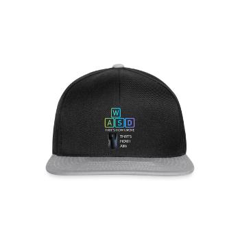 WASD Aim Gaming Zocken Videospiel, PC, Computer - Snapback Cap - Schwarz/Grau - Vorne