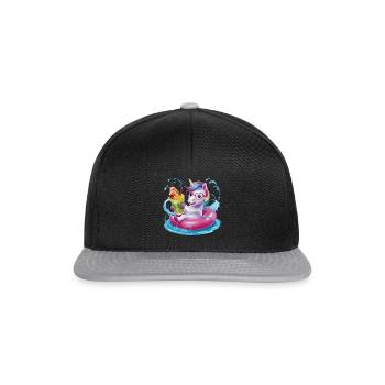 Niedliches Einhorn genießt Eiscreme-Spaß - Snapback Cap - Schwarz/Grau - Vorne