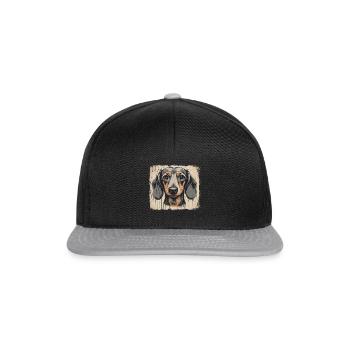 Dackel Teckel Kurzhaardackel Dachshund - Snapback Cap - Schwarz/Grau - Vorne