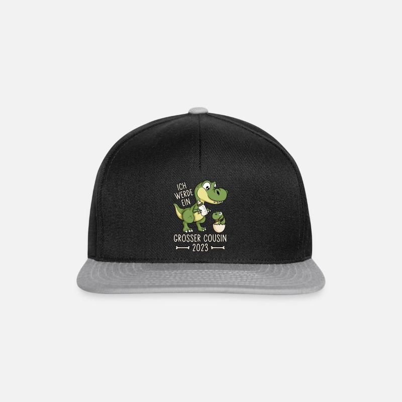 Dino Ich werde ein großer Cousin 2023 Dinosaurier - Snapback Cap - Schwarz/Grau