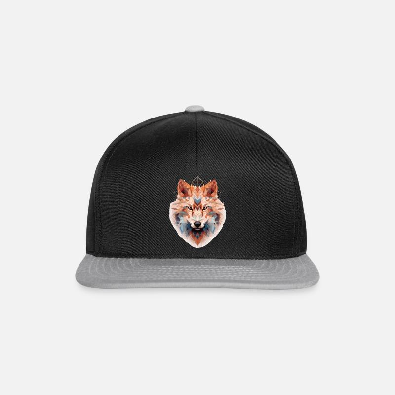 Geometrischer Wolfskopf - Snapback Cap - Schwarz/Grau