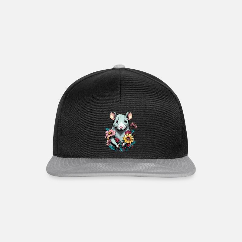 Rat with flowers - Snapback Cap - black/grey