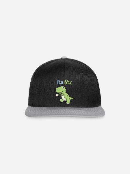 Tea-Rex – Lustiger Dinosaurier mit Tee-Tasse - Snapback Cap - Schwarz/Grau