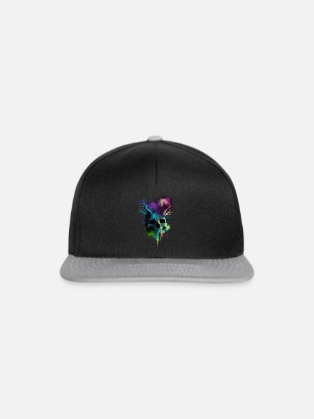 Totenkopf mit Hörnern bunt - Snapback Cap - Schwarz/Grau