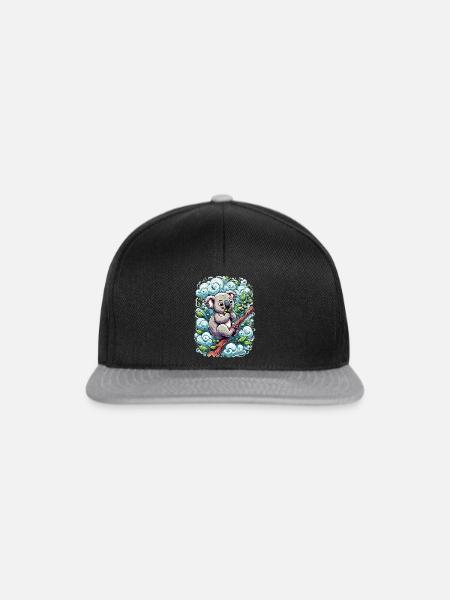 "Eucalyptus Snacker": Koalabär beim Knabbern - Snapback Cap - Schwarz/Grau
