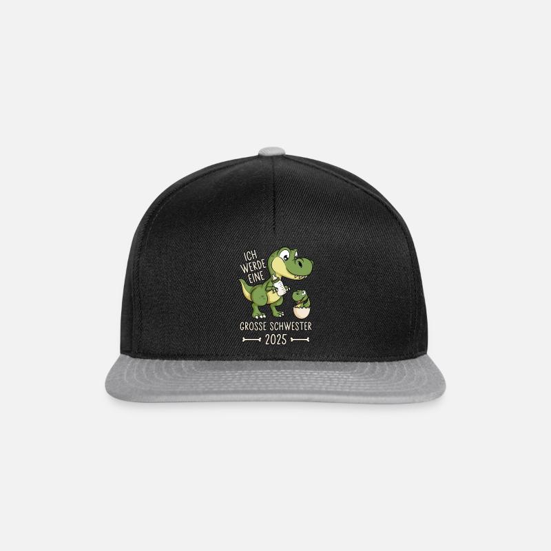 Dino Baby Ei Große Schwester 2025 Dinosaurier - Snapback Cap - Schwarz/Grau