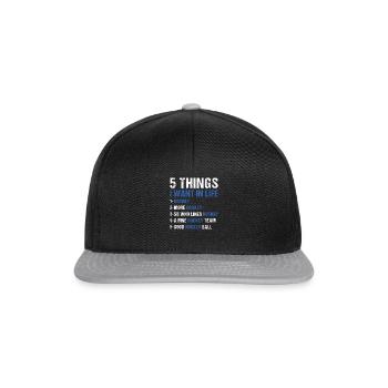 Sport 5 Things I Want In Life Hockey - Snapback Cap - Schwarz/Grau - Vorne