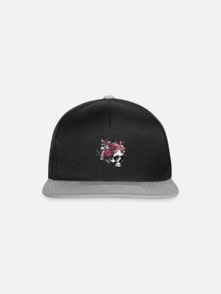 Totenkopf mit Rosen - Snapback Cap - Schwarz/Grau