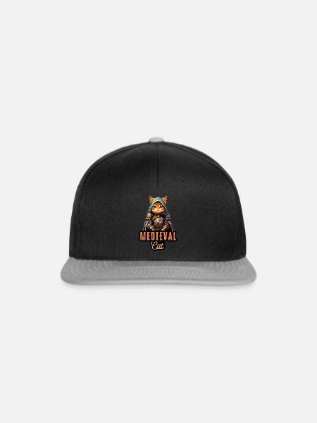 Mittelalterliche Katze: Fantasy-Rüstungsdesign - Snapback Cap - Schwarz/Grau