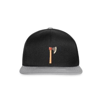 Illustration einer klassischen Holzfäller-Axt - Snapback Cap - Schwarz/Grau - Vorne