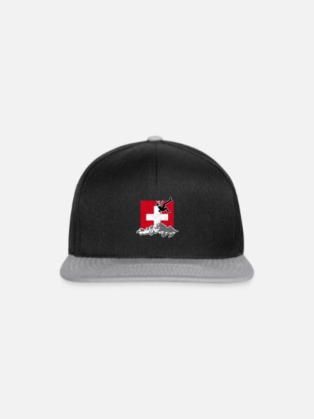 Climbing - Moutains & Swiss Flag - Snapback Cap - Schwarz/Grau