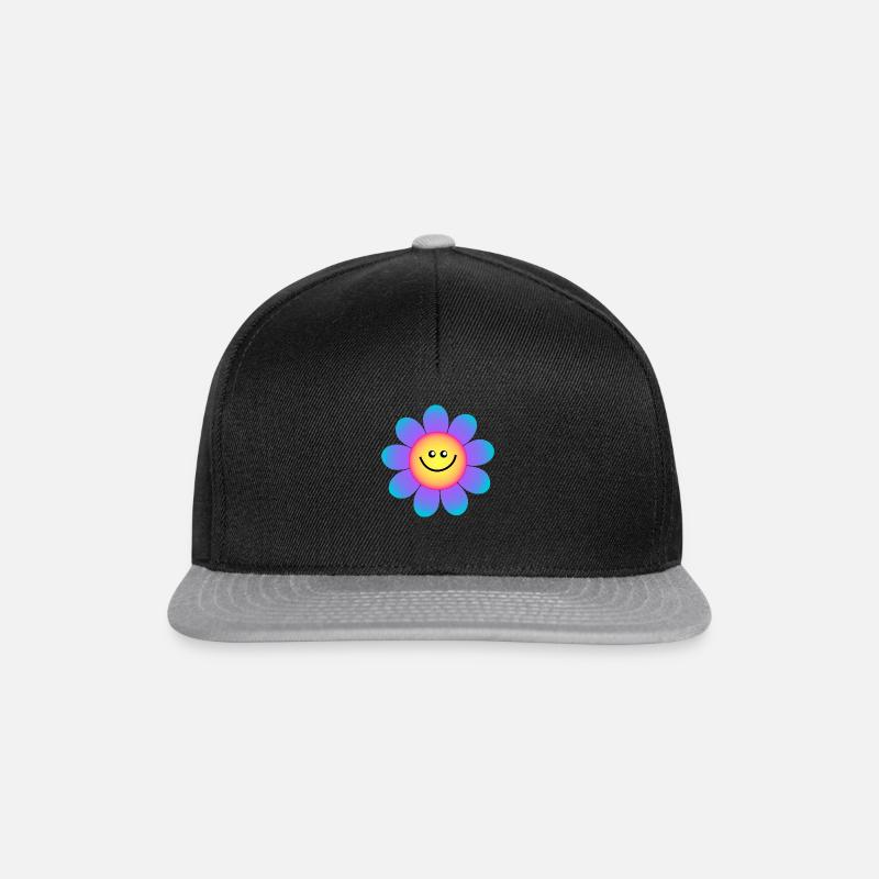 Glücklich Lila blau Gänseblümchen Blume - Snapback Cap - Schwarz/Grau