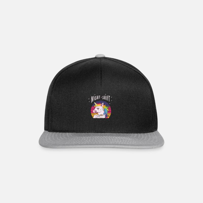 Night Shift - Licorne avec café - Retro Stripes - Casquette snapback - noir/gris