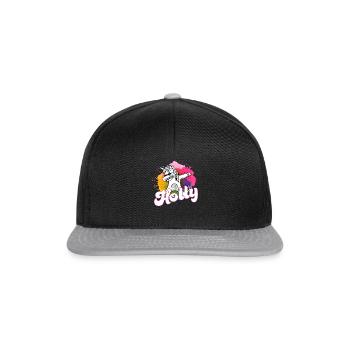 HOLLY - Beautiful name with dabbing unicorn - Snapback Cap - black/grey - Front