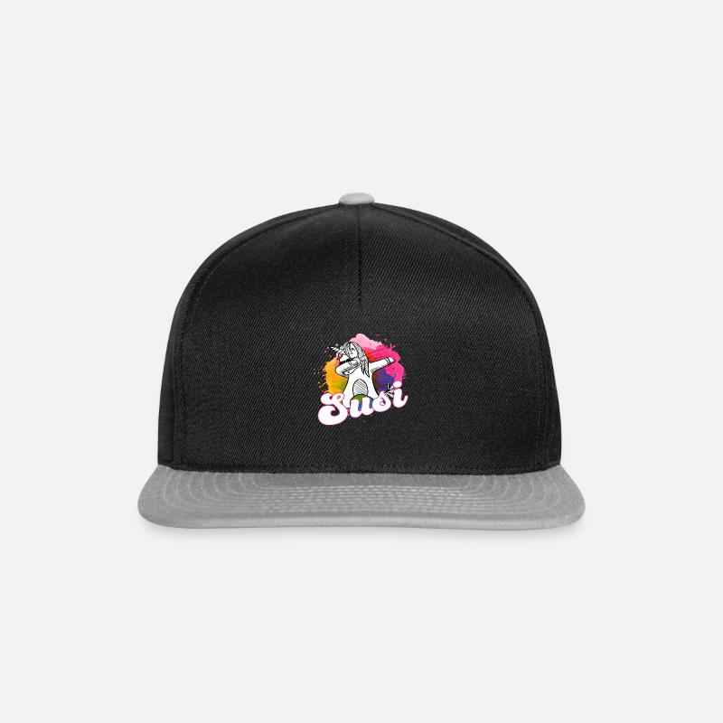 SUSI - Schöner Name mit dabbing Einhorn - Snapback Cap - Schwarz/Grau