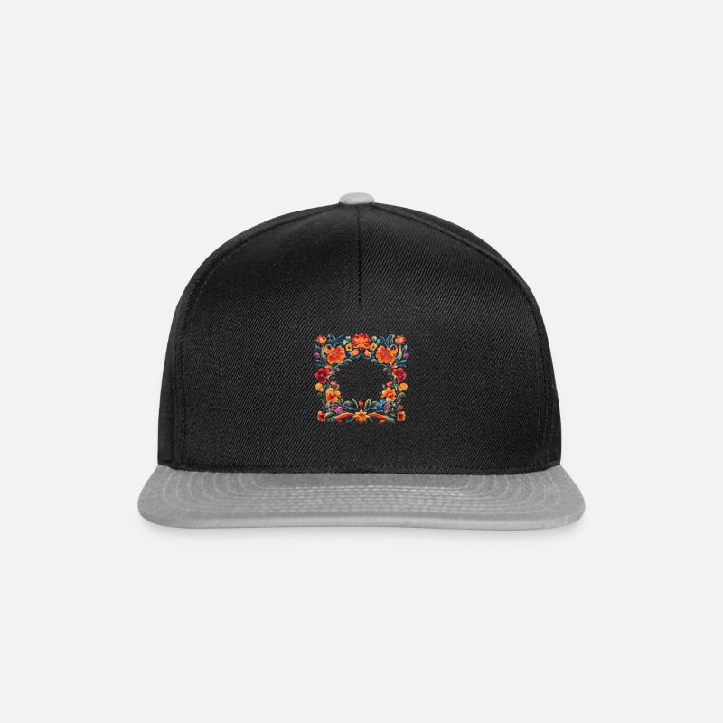 buntes Blumenmuster, inspiriert von spanischer Kunst - Snapback Cap - Schwarz/Grau