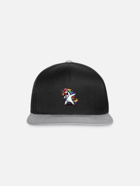 Dabbing Einhorn T-Shirt mit Sonnenbrille & Regenbo - Snapback Cap - Schwarz/Grau