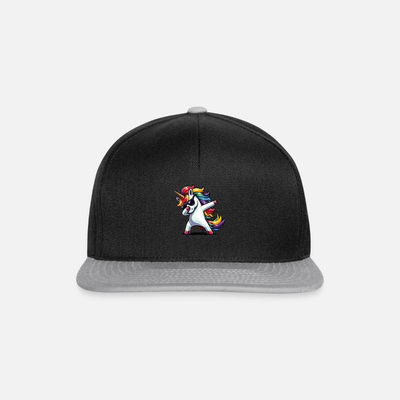 Dabbing Einhorn T-Shirt mit Sonnenbrille & Regenbo - Snapback Cap - Schwarz/Grau