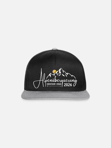 Alpenüberquerung 2026, Oberstdorf Meran, Wandern - Snapback Cap - Schwarz/Grau