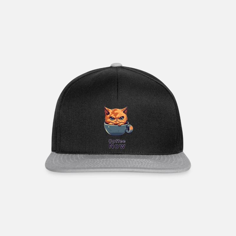 Coffee Now -Katze - Snapback Cap - Schwarz/Grau