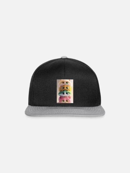 Gestapelte Regenbogen-Plüschkatzen - Snapback Cap - Schwarz/Grau