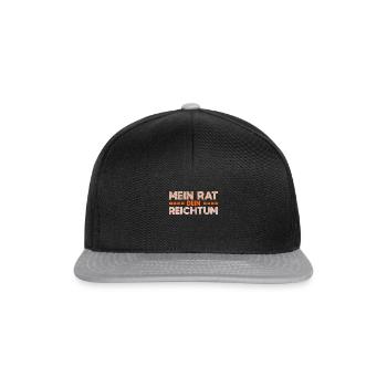 Mein Rat, Dein Reichtum - Snapback Cap - Schwarz/Grau - Vorne