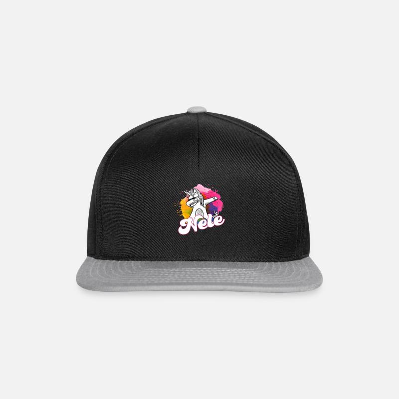 NELE - Schöner Name mit dabbing Einhorn - Snapback Cap - Schwarz/Grau