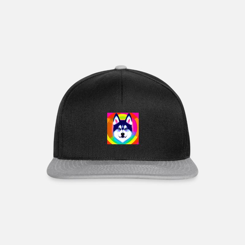 Niedliches Regenbogen Husky Comic Design - Snapback Cap - Schwarz/Grau