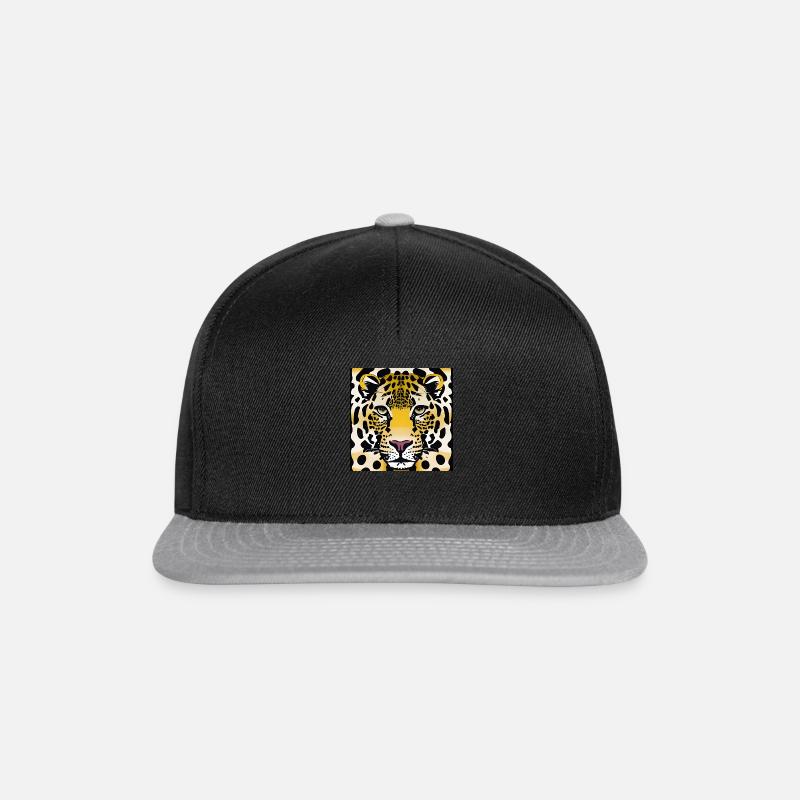 Leopard Gepard Katze - Snapback Cap - Schwarz/Grau