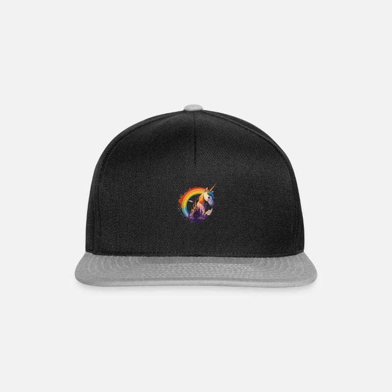 Unicorn in the rainbow with lock gift - Snapback Cap - black/grey