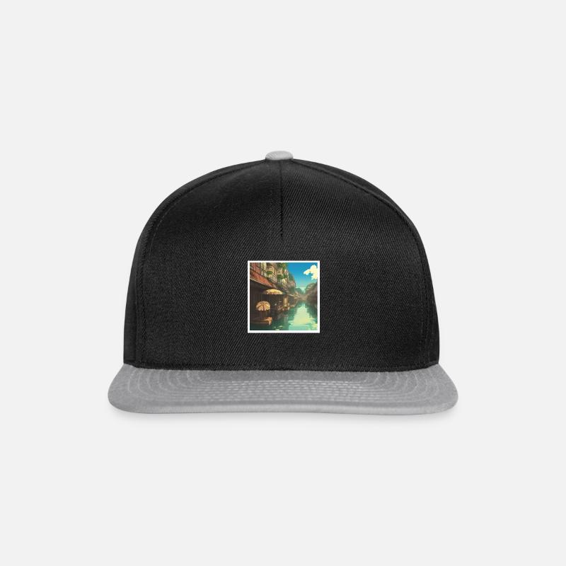 Schwimmender Markt in Asien - Snapback Cap - Schwarz/Grau