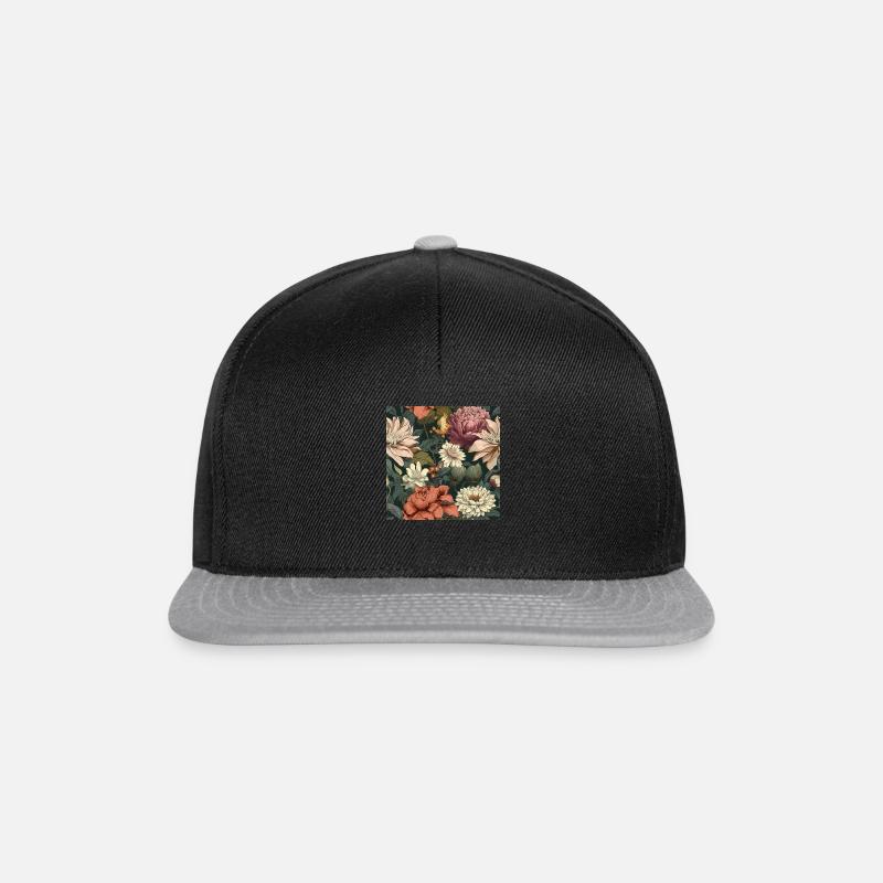 Florale Stofftasche - Snapback Cap - Schwarz/Grau