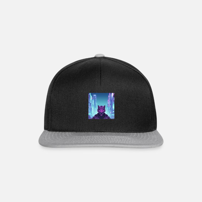 Synthwave Cyber Ninja Katze - Snapback Cap - Schwarz/Grau